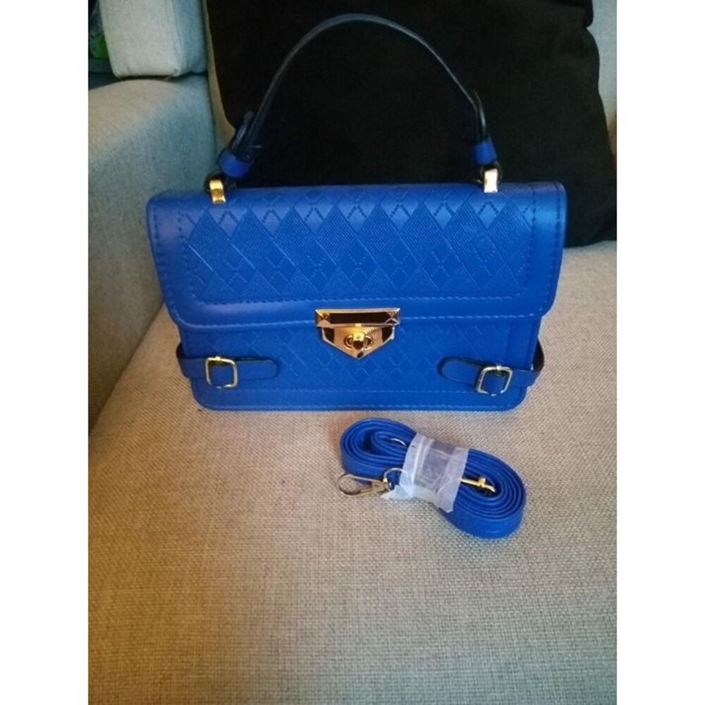 Bella Fashions Royal Blue & Gold Handbag with Strap